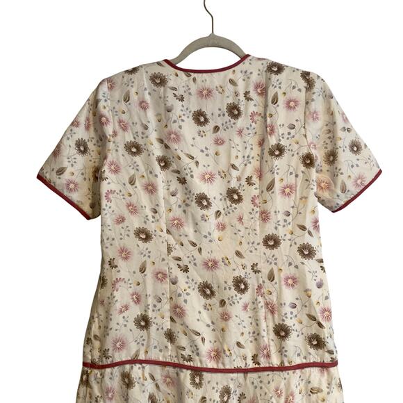 Vintage White Purple Floral Drop Waist Knee Length Kimono Silk Dress Size Medium - Picture 9 of 16